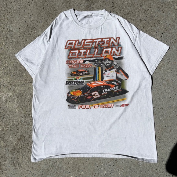 Nascar Other - Austin Dillon NASCAR 2021 Daytona Win T-Shirt White Mens XL RCR Tracker 3 Tee